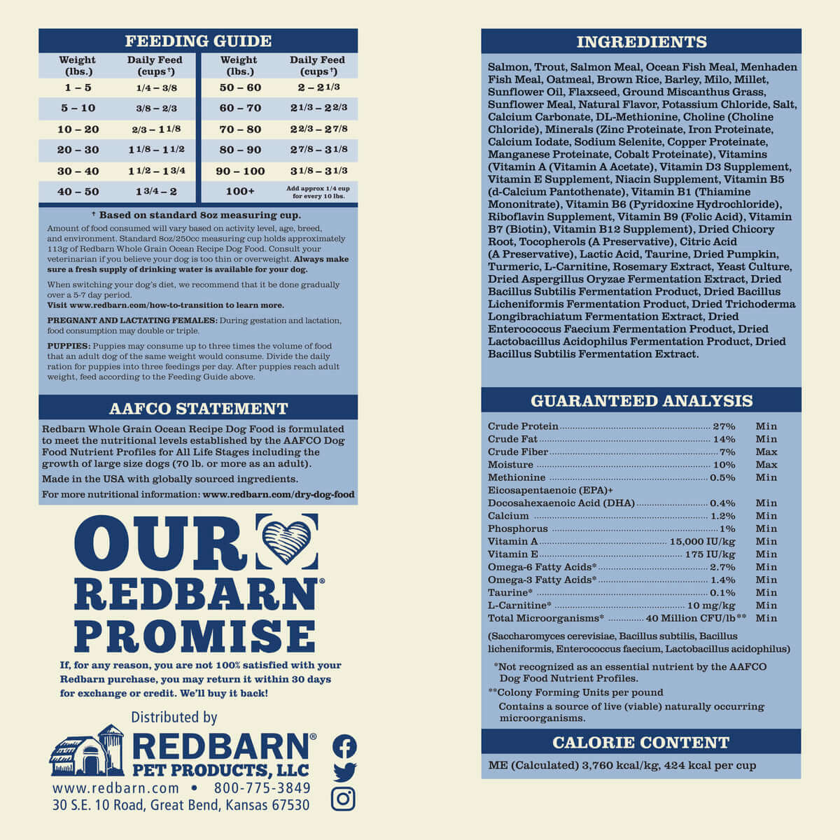 First-Five Kibble Whole Grain Ocean Recipe - Nutrition label