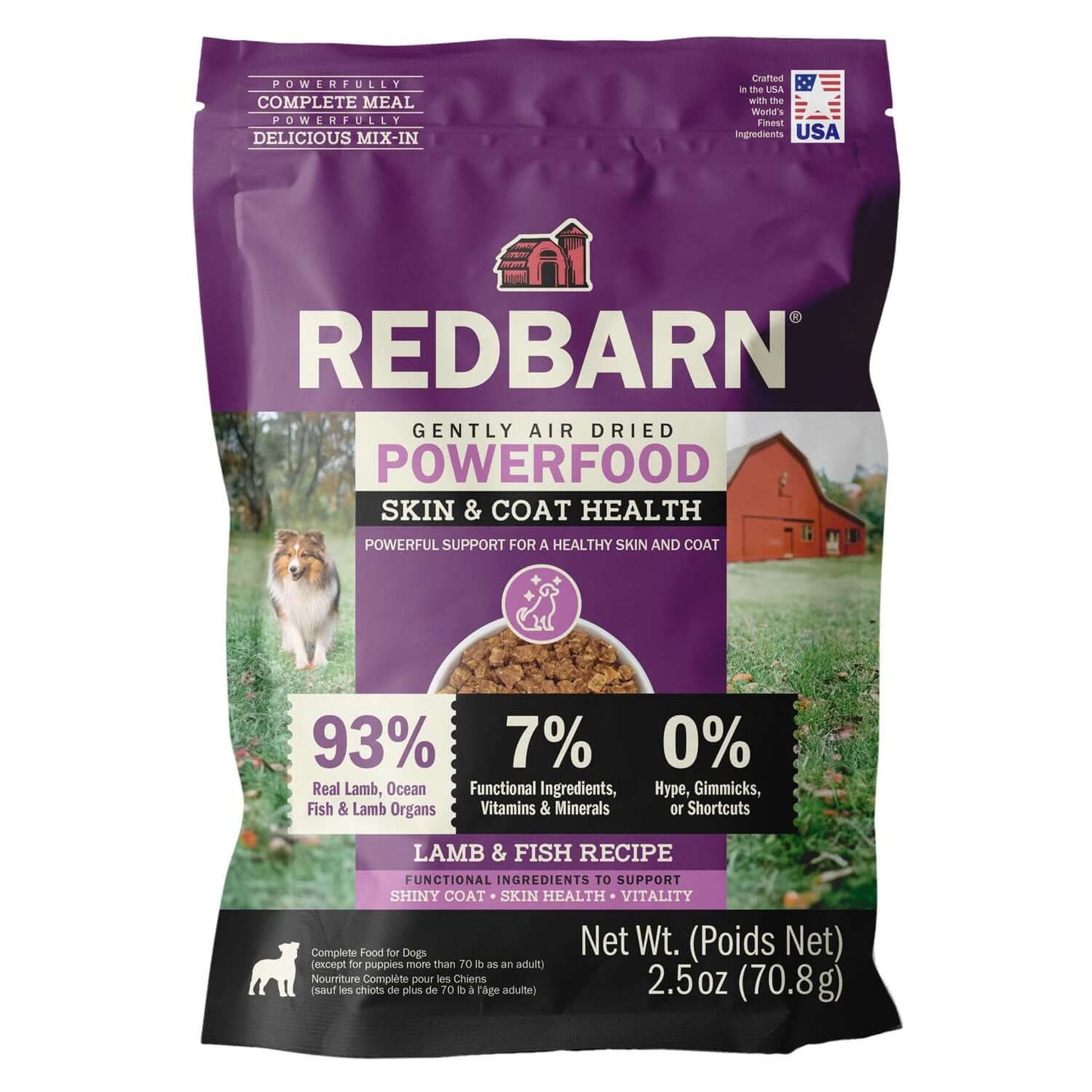 2.5oz Pack of Redbarn Air Dried Powerfood Skin & Coat Health Lamb & Fish Recipe