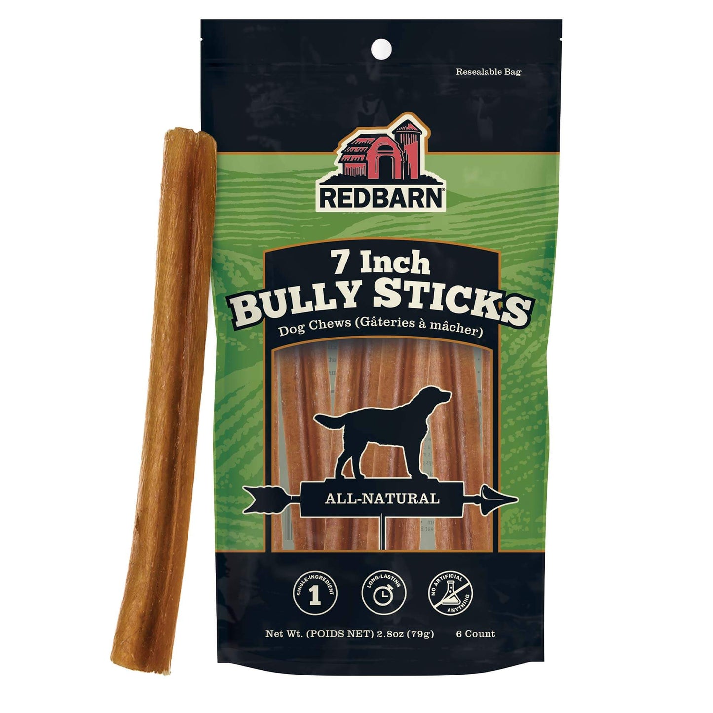 Bully stick with packaging on white background