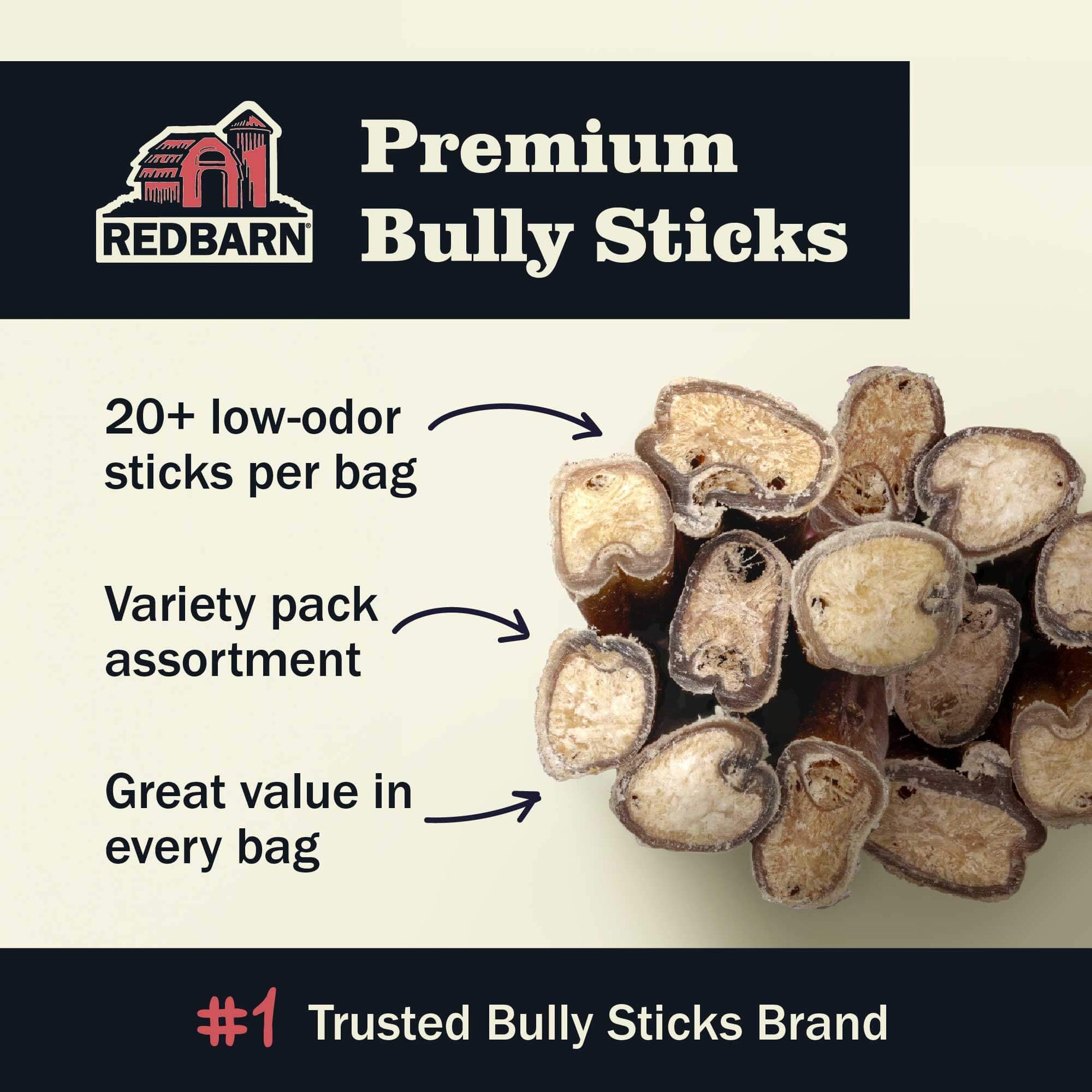 Premium Bully Sticks - 20+ low odor sticks per bag, Variety pack assortments, Great value in every bag