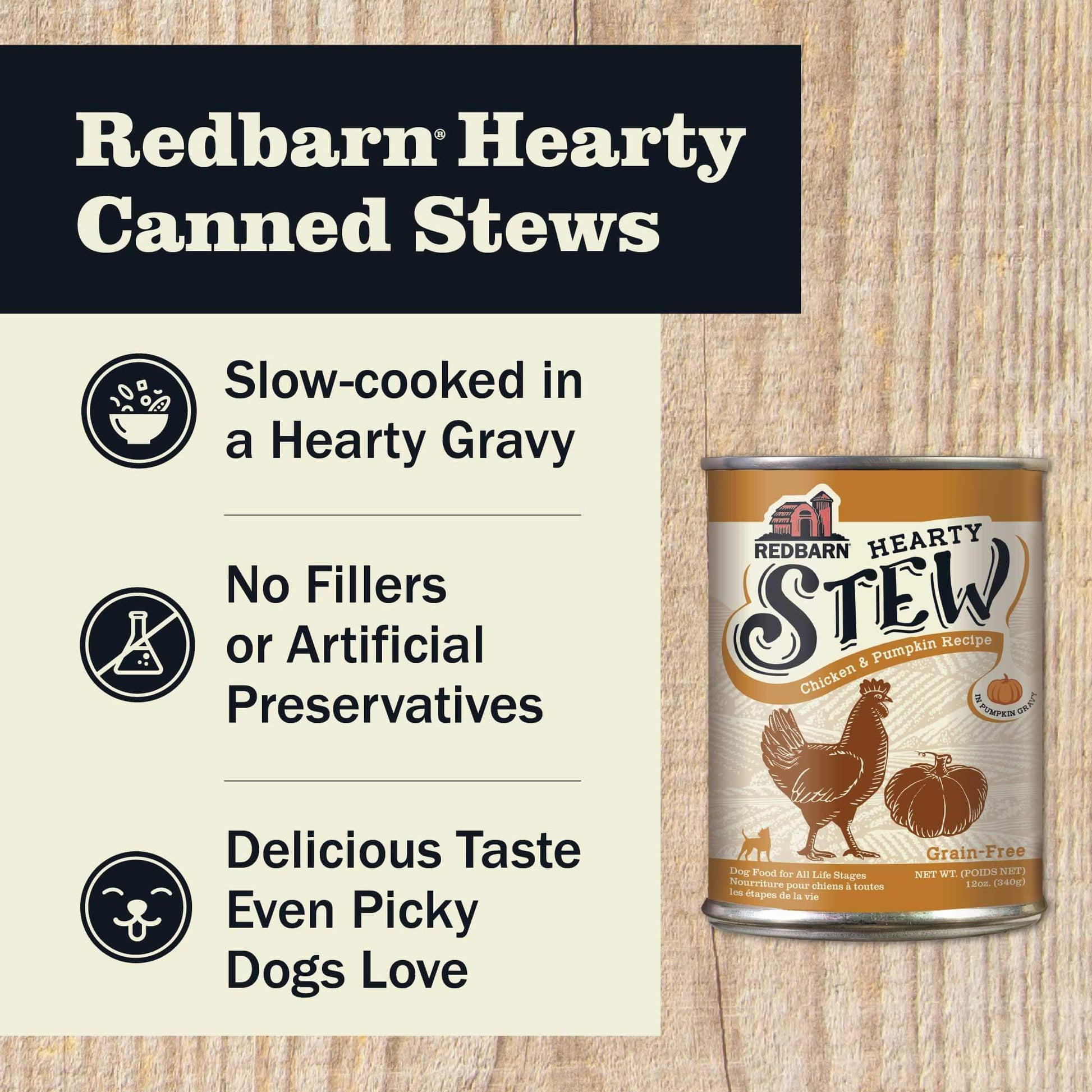 Redbarn Hearty Canned Stews - Slow cooked in a hearty gravy, no fillers or artificial flavors and delicious taste even picky dogs love