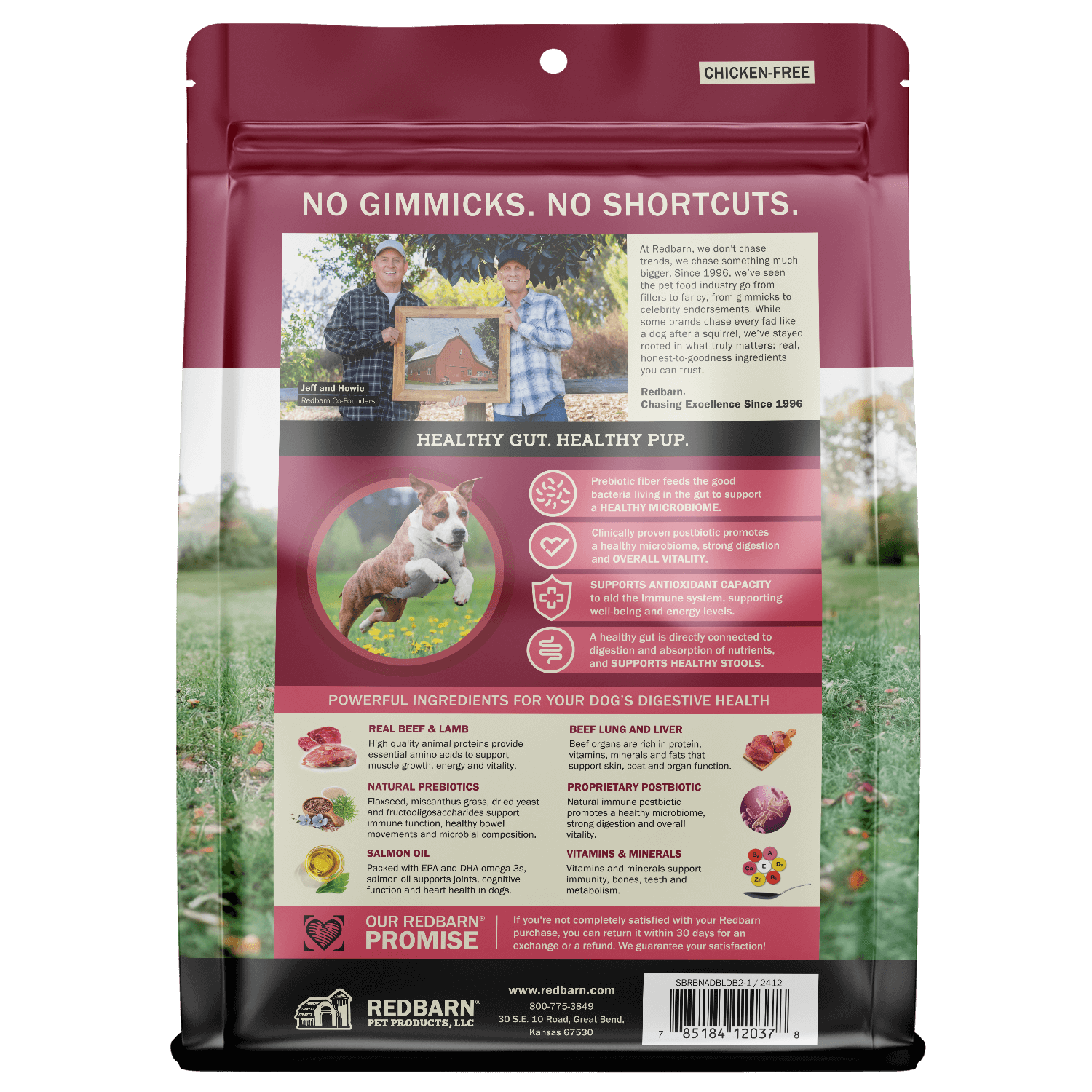 Back cover of the Redbarn Air Dried Powerfood Digestive Health Beef & Lamb Recipe