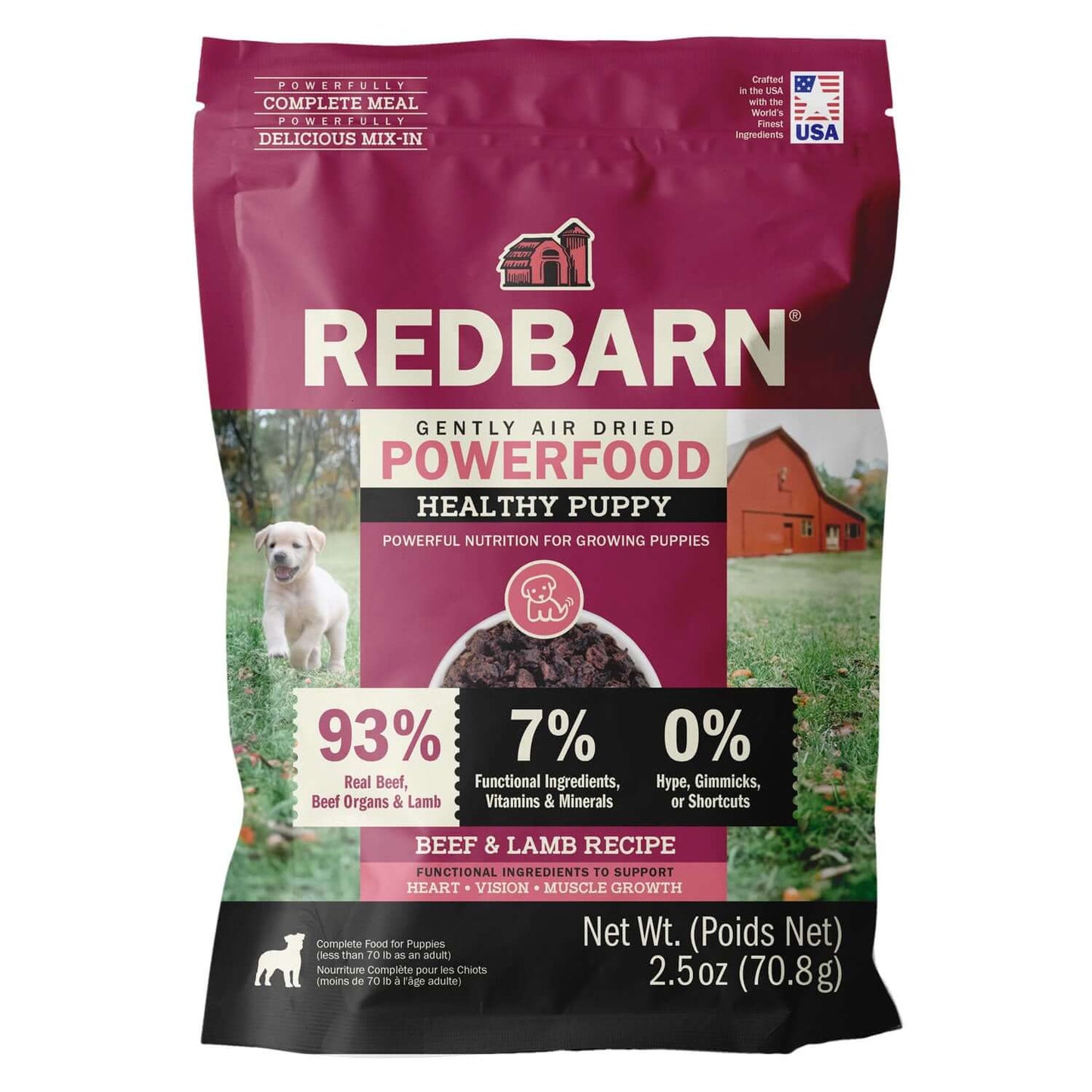 2.5oz Pack of Redbarn Air Dried Powerfood Healthy Puppy Beef & Lamb Recipe