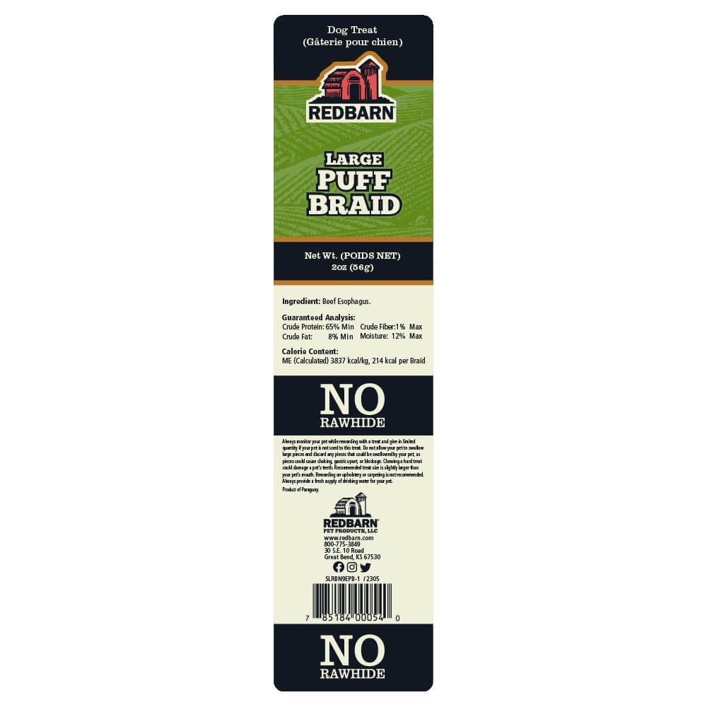 Redbarn Puff Braid - Ingredients and Safety Warning Label
