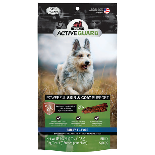 Redbarn Active Guard dog treats in a 7 oz pouch, Bully Flavors.