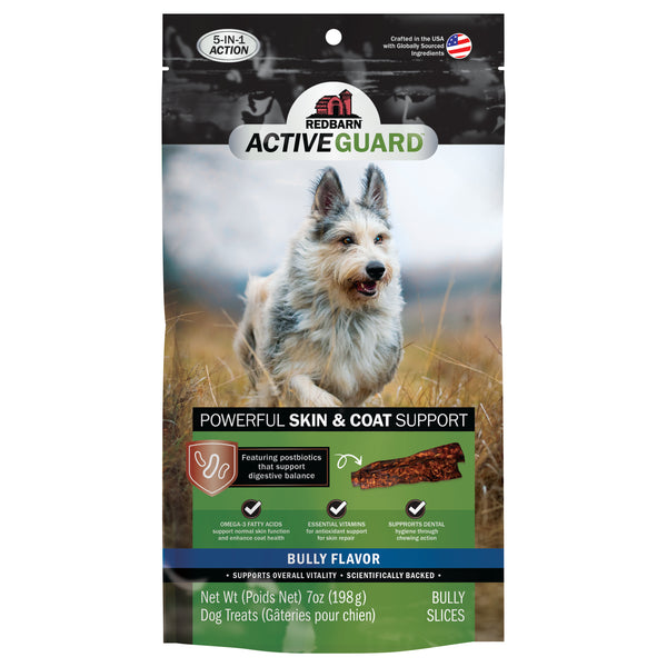 Redbarn Active Guard dog treats in a 7 oz pouch, Bully Flavors.