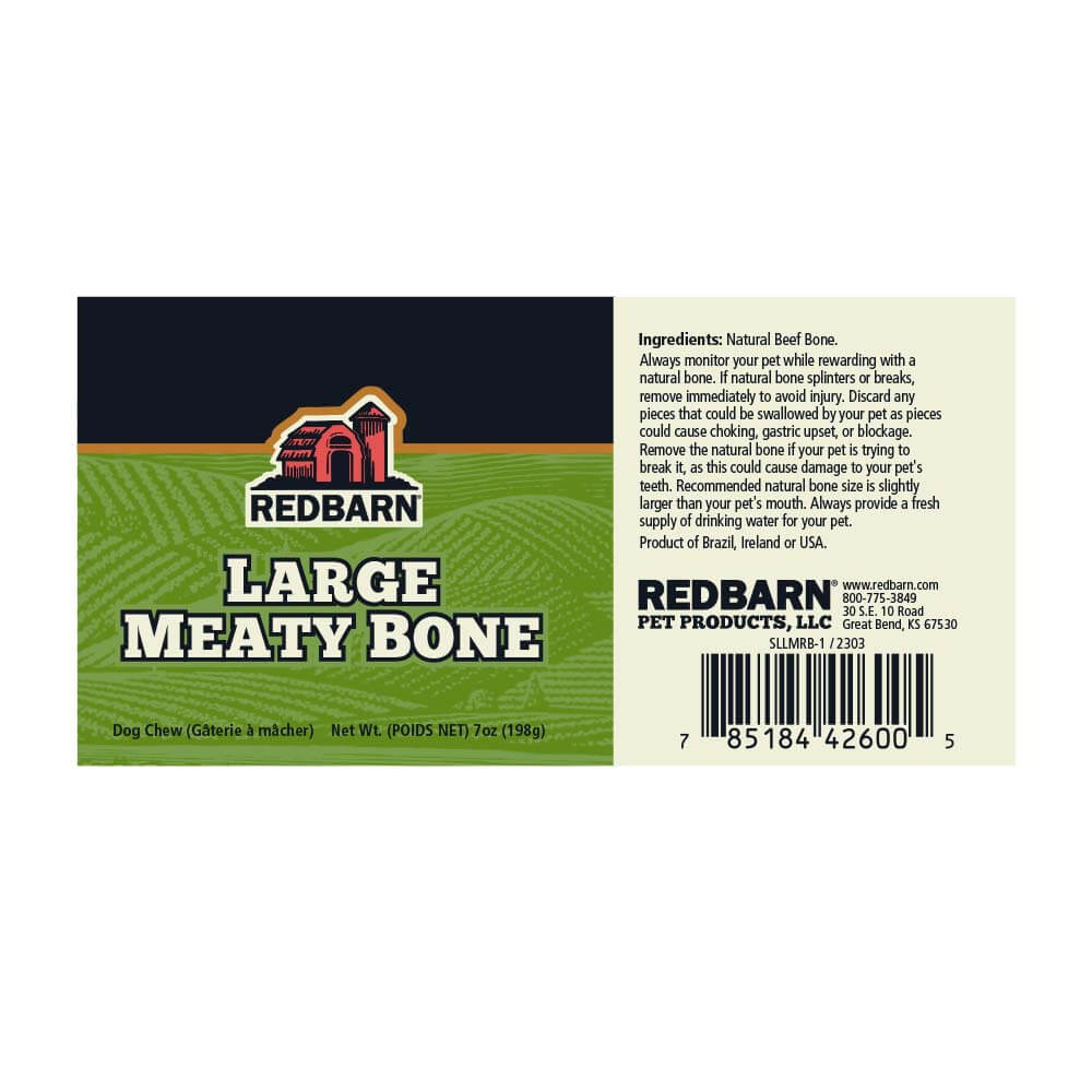 Redbarn Large Meaty Bone - Ingredients and Safety Warning Label
