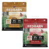 Two packages of Redbarn Powerfood dog food, one chicken recipe and one beef recipe, on a white background.