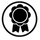 A black ribbon award badge icon centered inside a white circle on a black background.