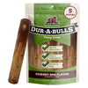 Redbarn Dur-A-Bulls Hickory BBQ flavor dog treat package with a Dur-A-Bull stick on the side of the pack on a white background