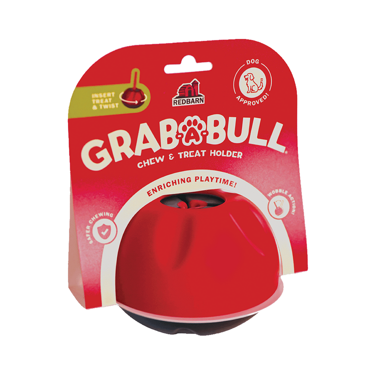 Redbarn Grab-A-Bull chew and treat holder with Redbarn packaging on a white background