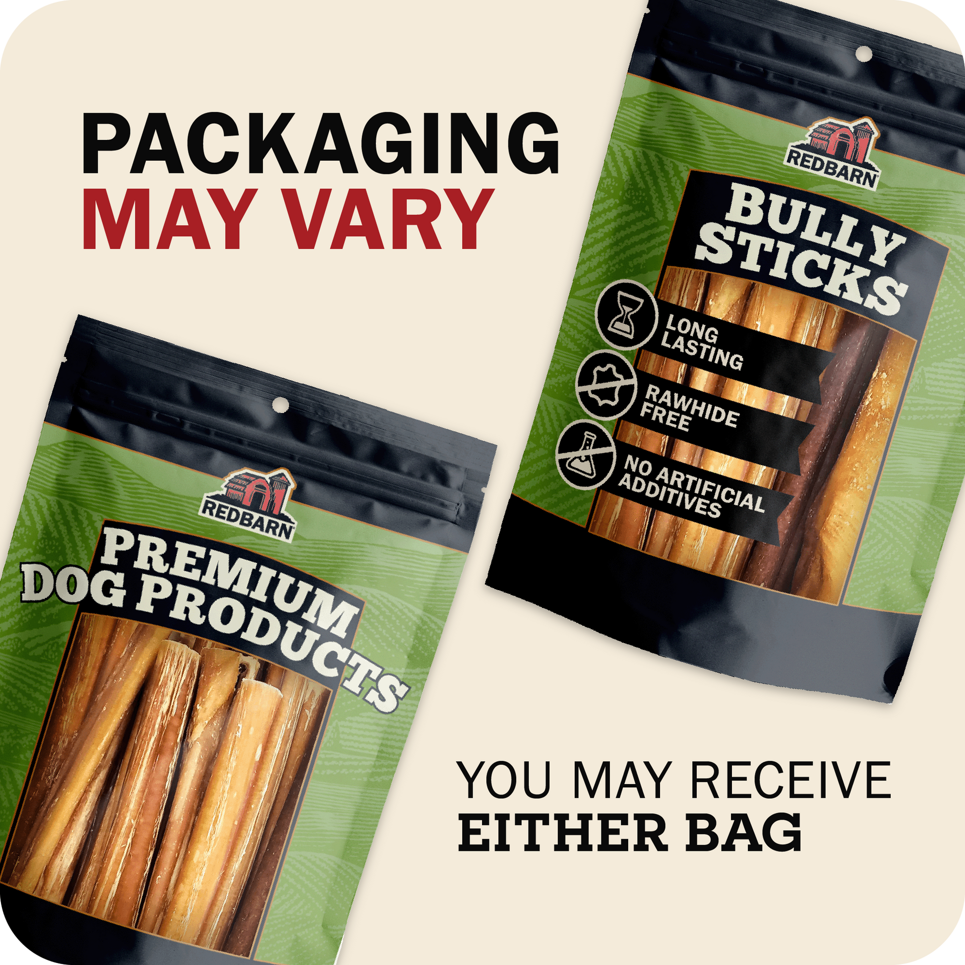 An image that says Packaging may vary. You may receive either bag. It shows two different bags with different designs. 