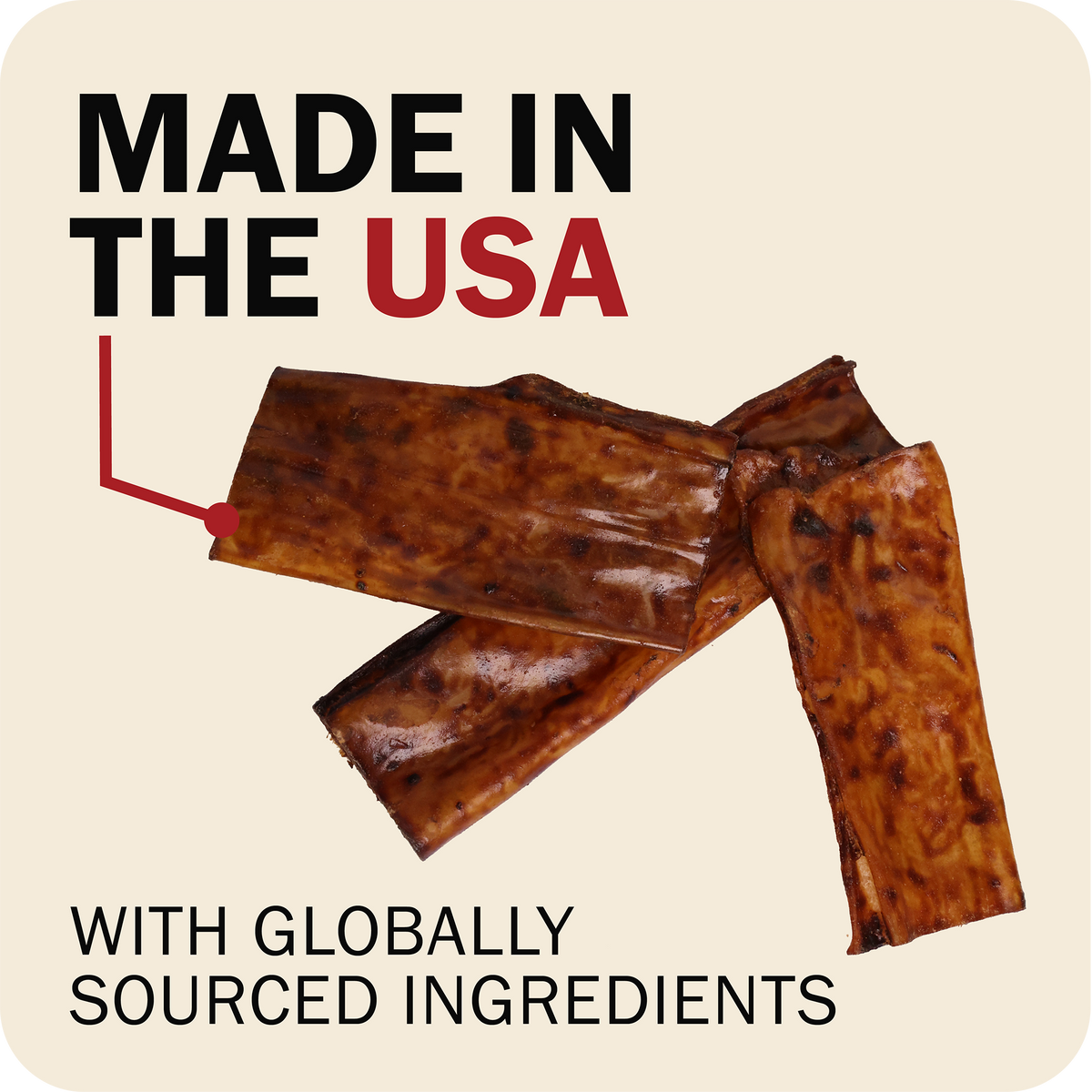 Redbarn Collagen Slices, arranged on a light beige background with promotional text reading 'MADE IN THE USA' and 'WITH GLOBALLY SOURCED INGREDIENTS'.