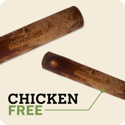Two textured Redbarn Dur-A-Bull., set against a light beige background with a green and black 'CHICKEN FREE' graphic overlay.