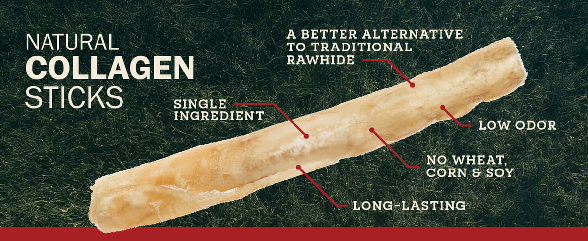Collagen stick with text highlighting its features on a dark background