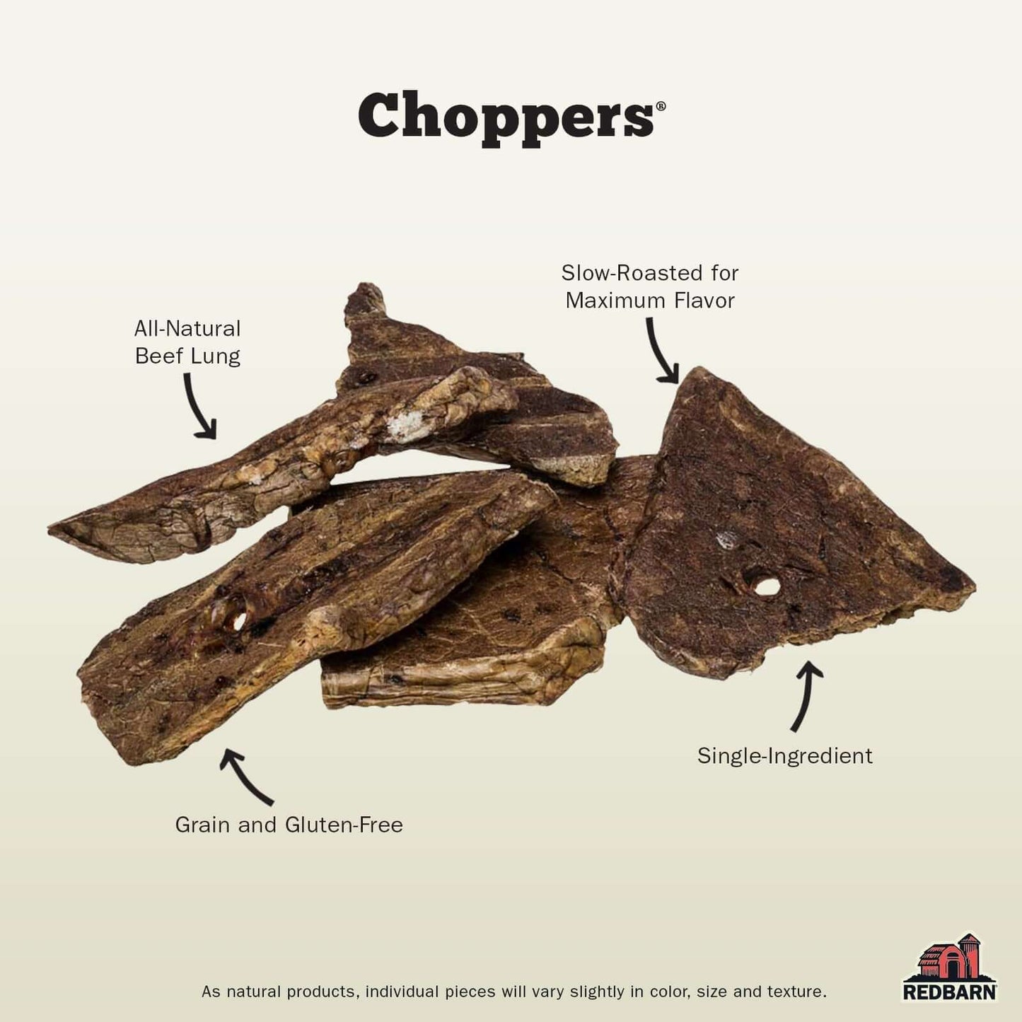 Redarn Choppers® - All natural beef lung, Slow roasted for maximum flavor, Grain and gluten free, single ingredient