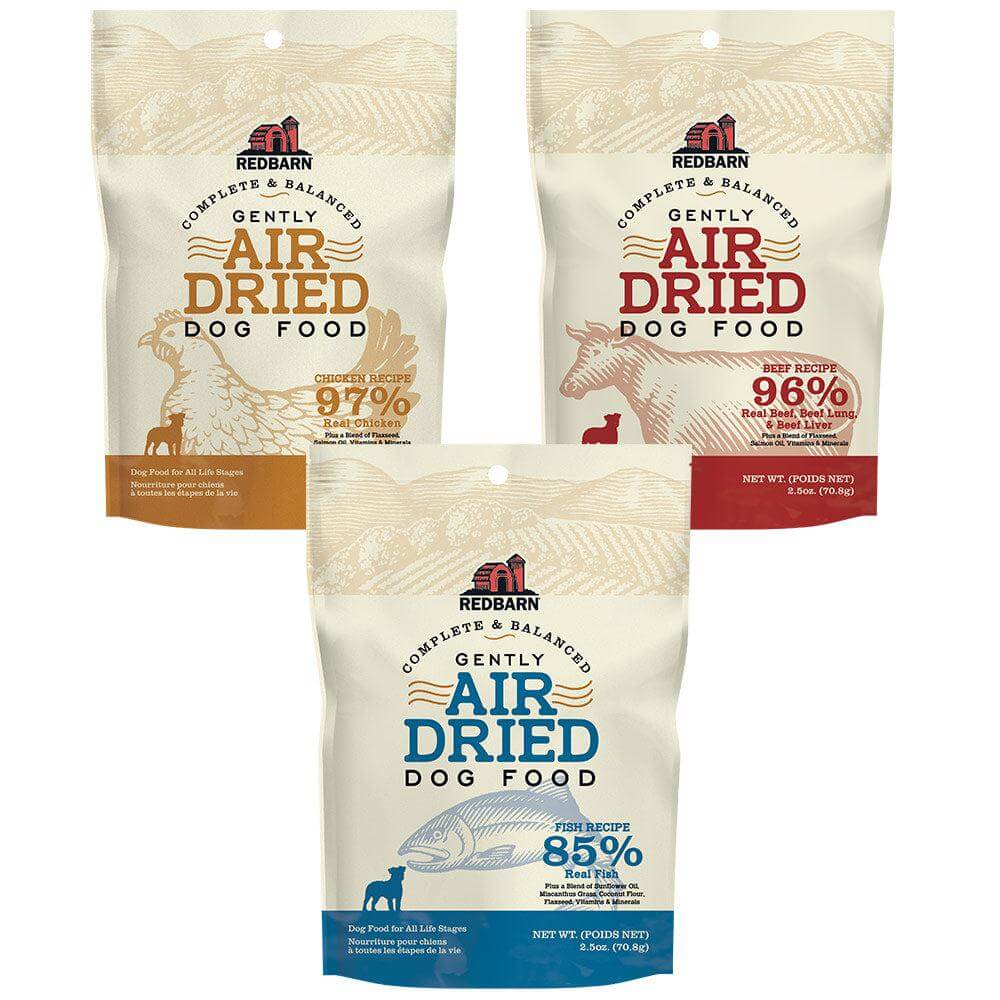 Redbarn Air Dried Dog Food Trial Pack Bundle Consisting of Beef, Chicken and Fish Flavors