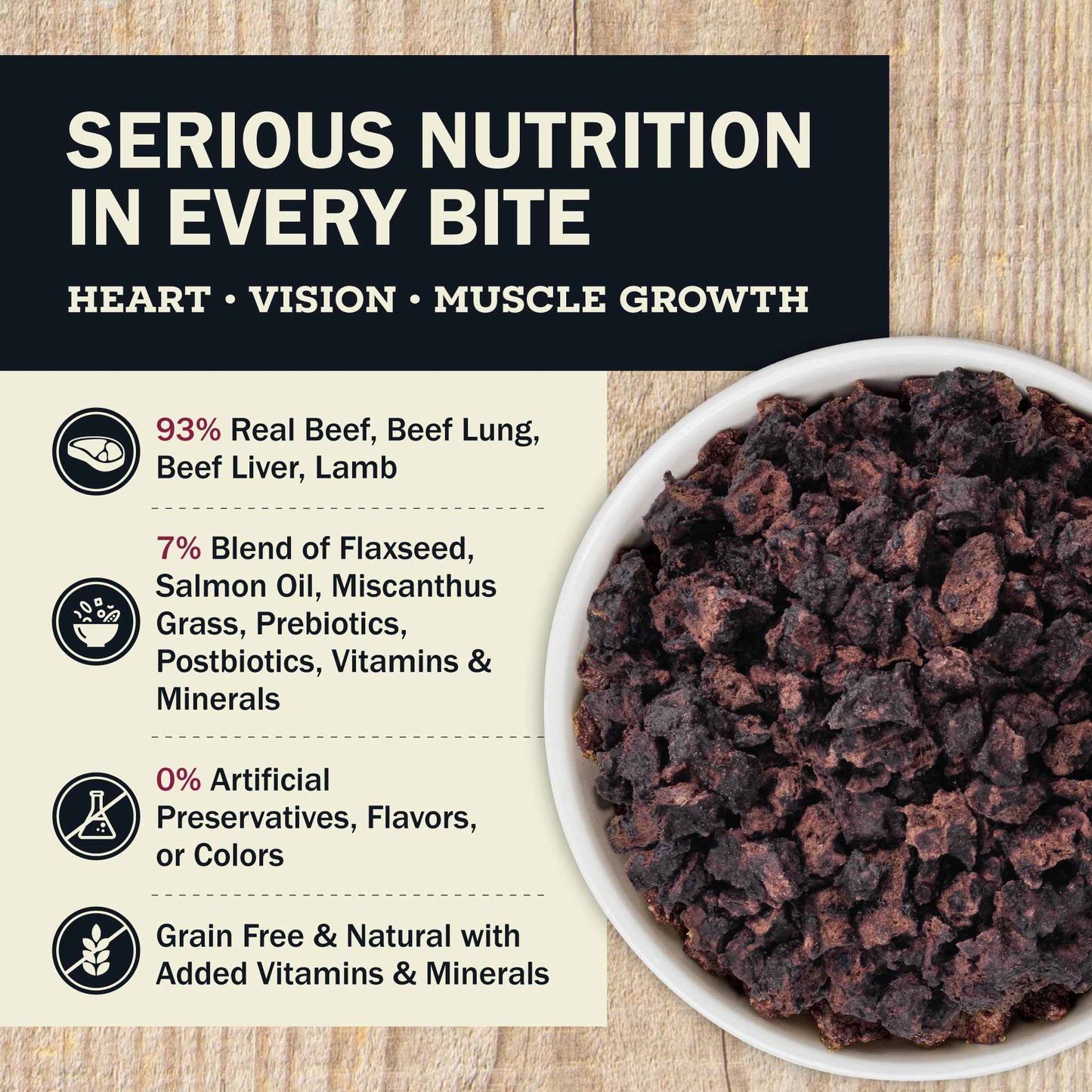 Serious Nutrition In Every Bite Heart . Vision . Muscle Growth