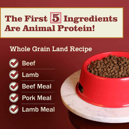 Redbarn Land recipe with the first five ingredients having Beef, Lamb, Lamb Meal, Beef Meal and Pork Meal