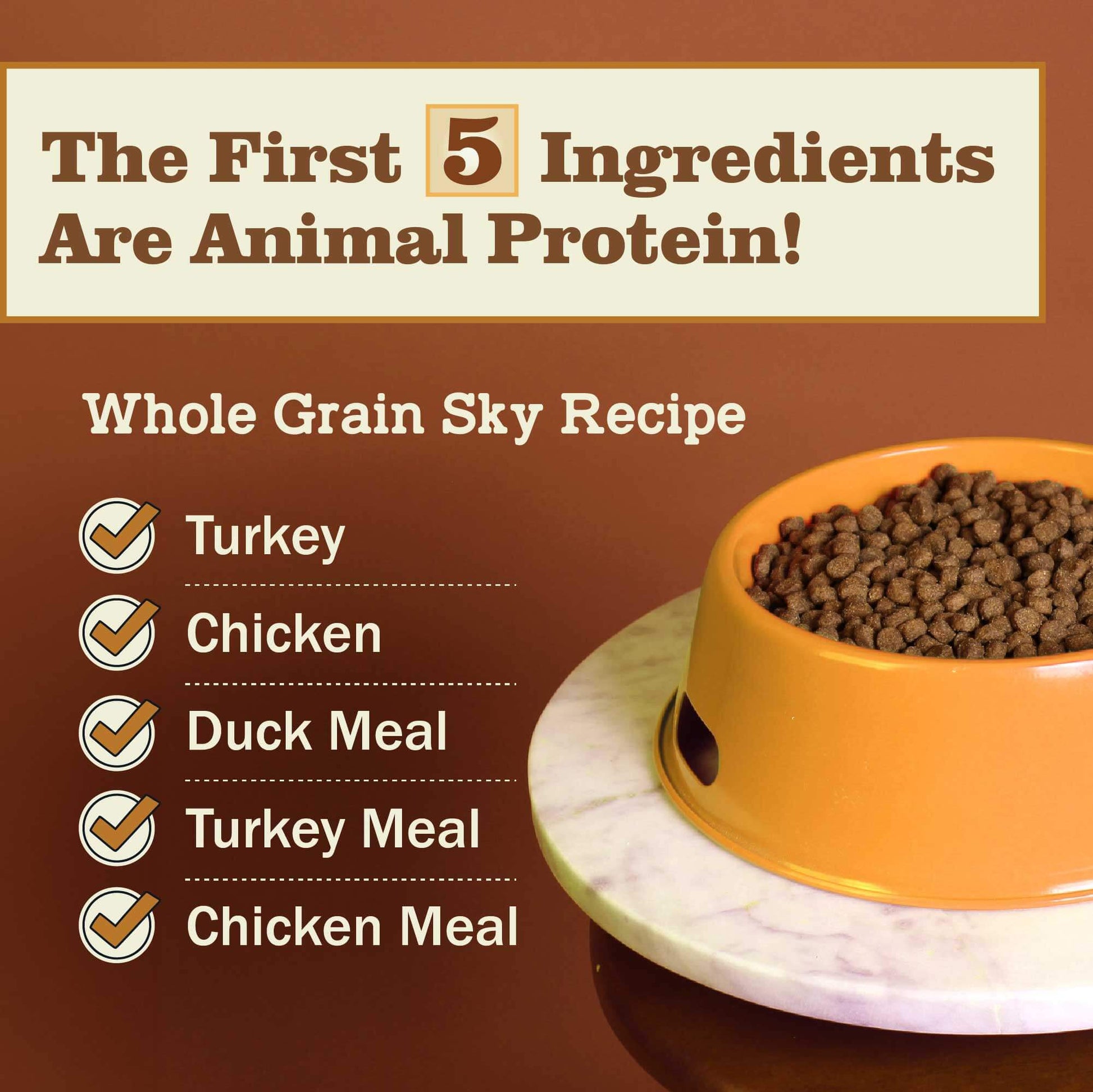 Redbarn Sky recipe with the first five ingredients having Turkey, Chicken, Duck Meal, Turkey Meal and Chicken Meal