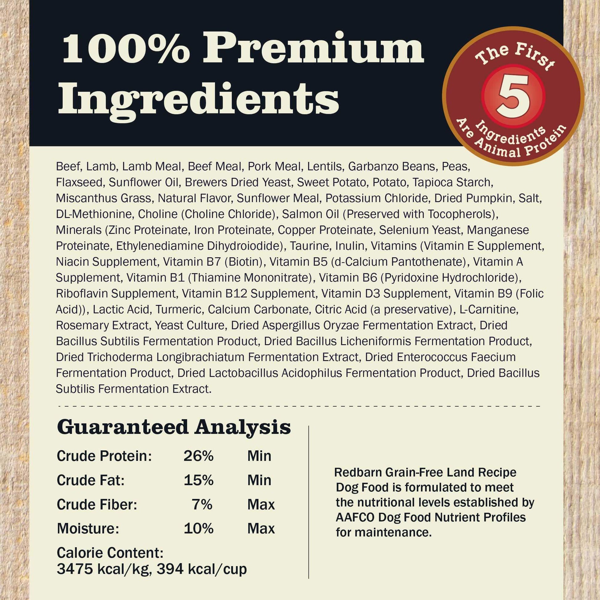 Redbarn Grain-Free Land Recipe Dog Food - Ingredients & Guaranteed Analysis