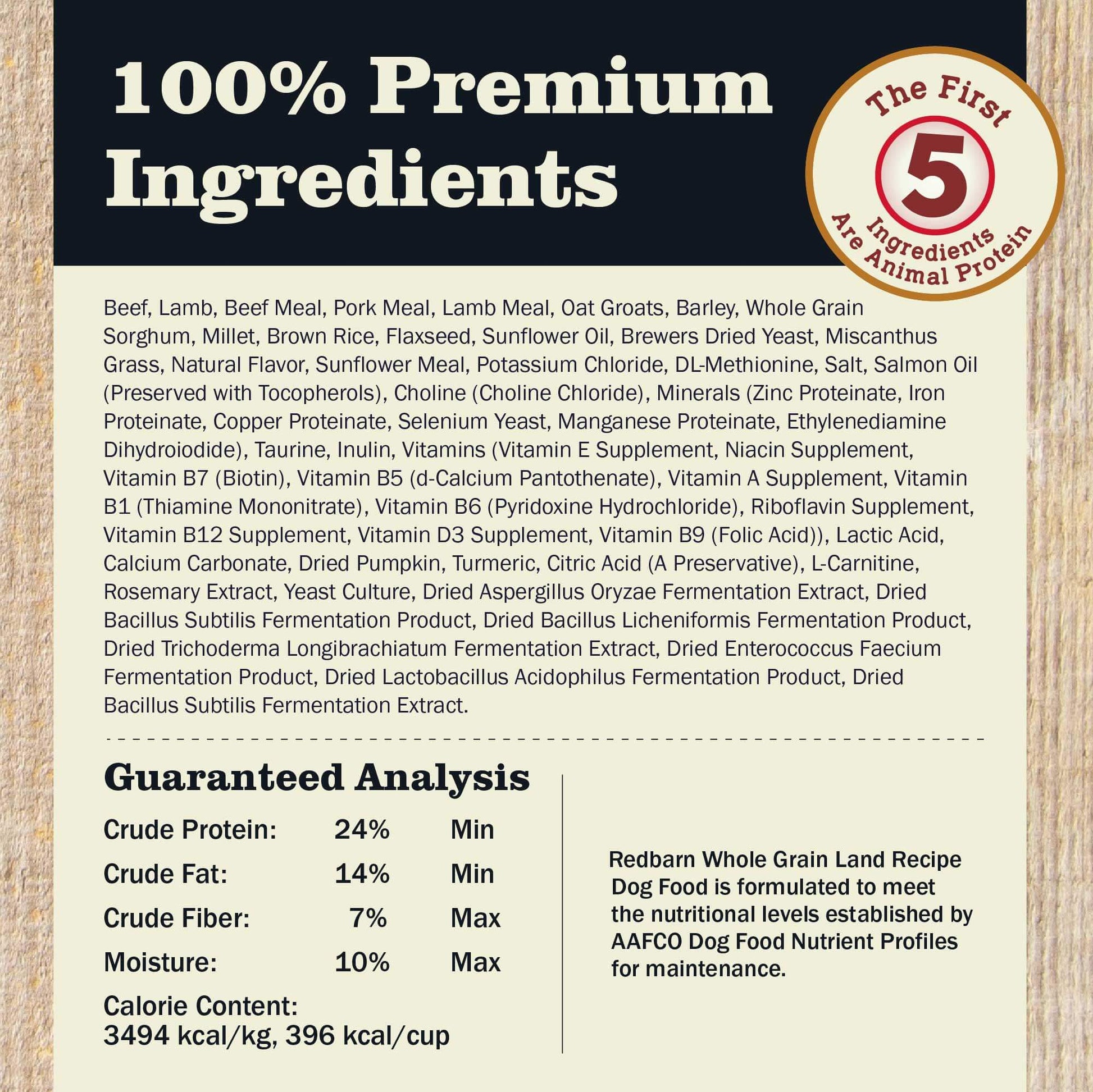 Redbarn Whole Grain Land Recipe Dog Food - Ingredients & Guaranteed Analysis