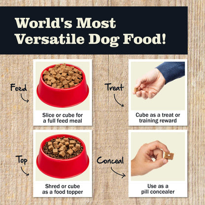 World's most versatile dog food! Which can be used as a full feed meal, as a treat, as a topper and as a pill concealer 