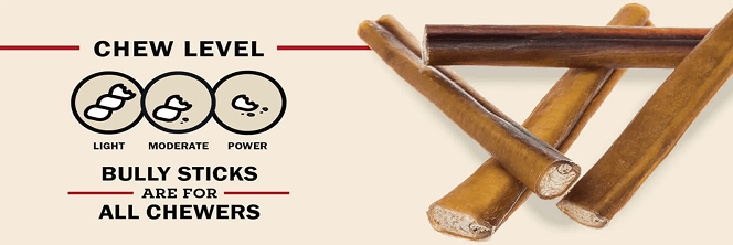 Best Bully sticks with chew level indicator on a beige background. Best Bully Sticks are for all chewers