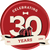 Logo celebrating 30 years with a barn building and '1996' on a red background