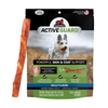 Red Barn Active Guard dog chew treats in a 5-count bag, shown with one individual brown chew treat standing vertically on the left against a clean white background.