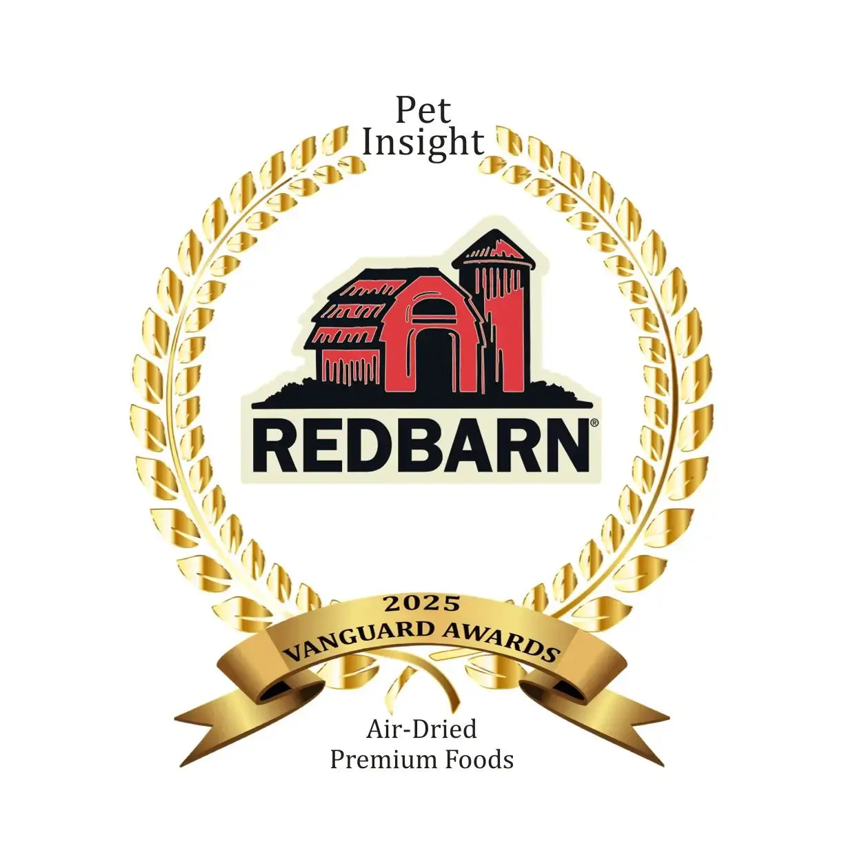 Redbarn logo with a gold laurel wreath and '2025 Vanguard Awards' text on a white background